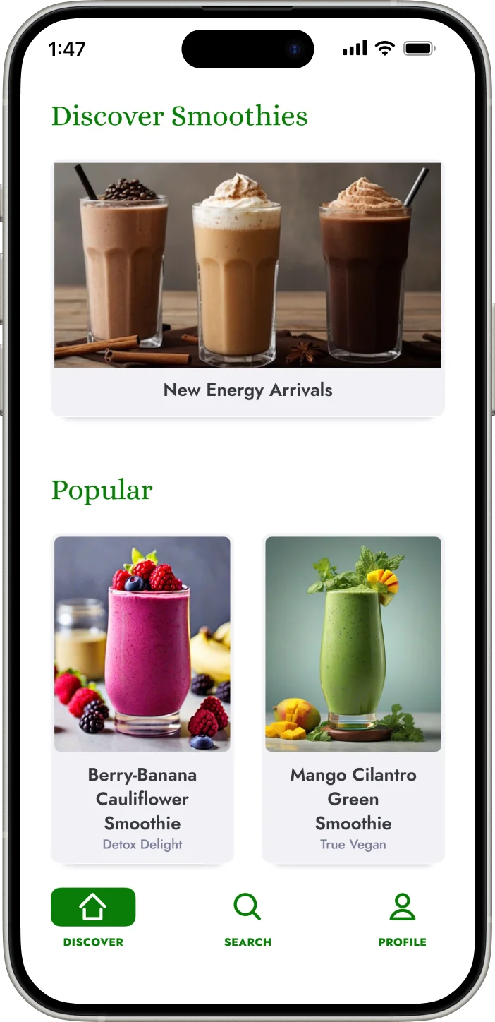 smoothies application screen