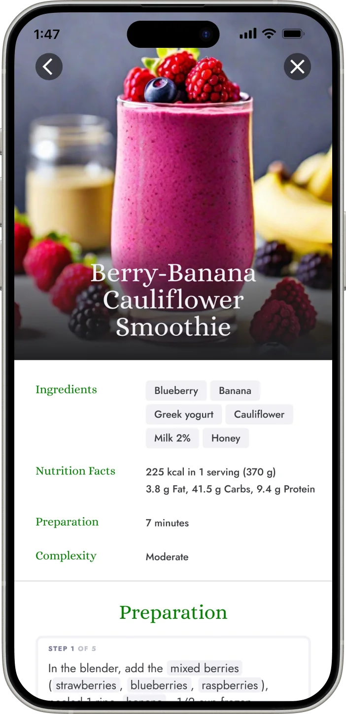 smoothies application screen